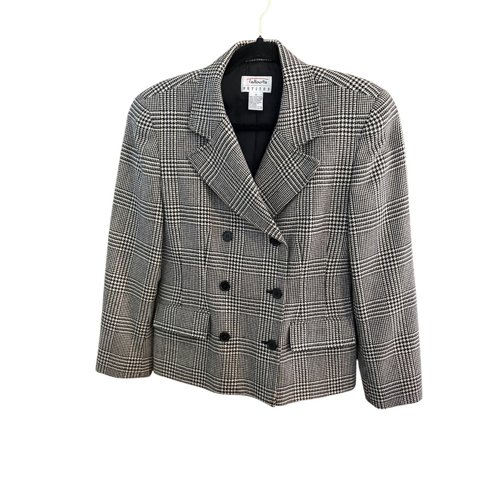 Talbots Petite Wool Blazer Houndstooth Plaid Jacket size 8 double breasted